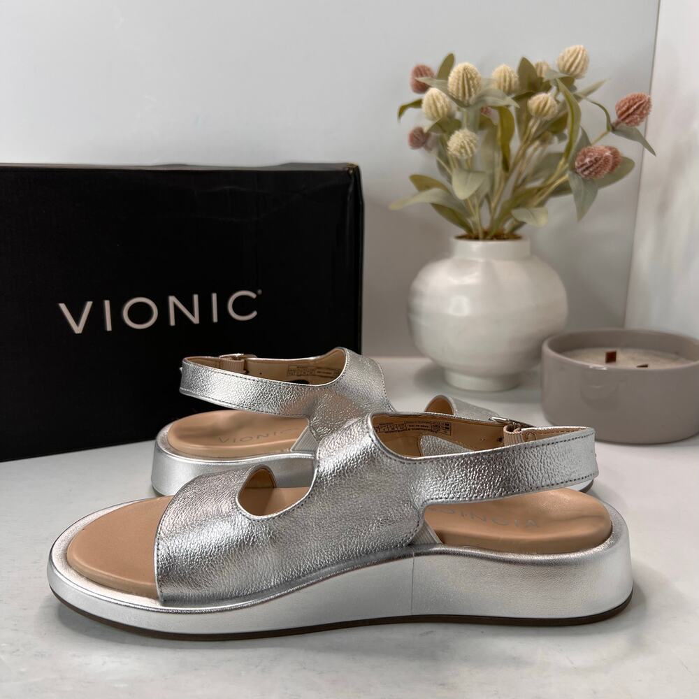 Vionic Madera Leather Slingback Wedge Sandal Silver Women's 7.5M - Picture 7 of 10